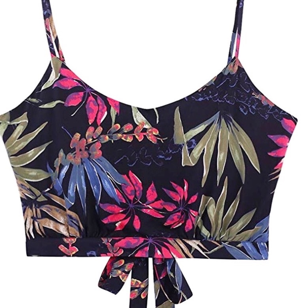 Women’s Tropical Print Spaghetti Straps Crop Top